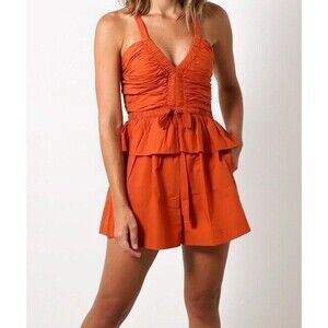 $395 Ulla Johnson Women's Sz4 Orange Marren Halter Romper Cross Strap Playsuit